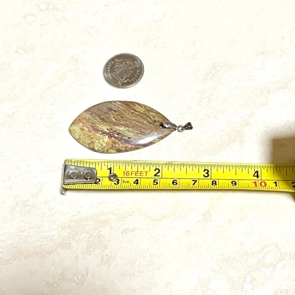 Natural Earthy Jasper Pendant, Large Genuine Gemstone Leaf Shape Pendant - Picture 9 of 11